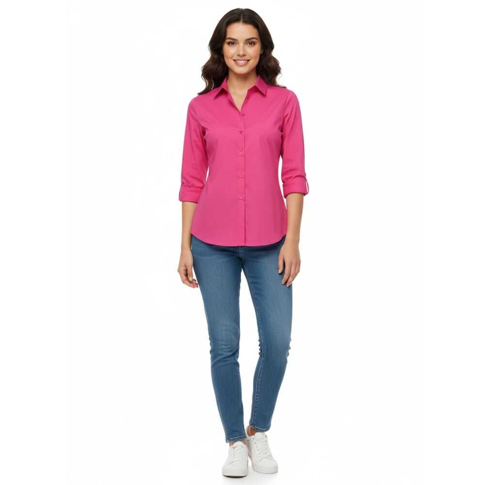 Worthington Pink Blouse M Long Sleeve Button Up